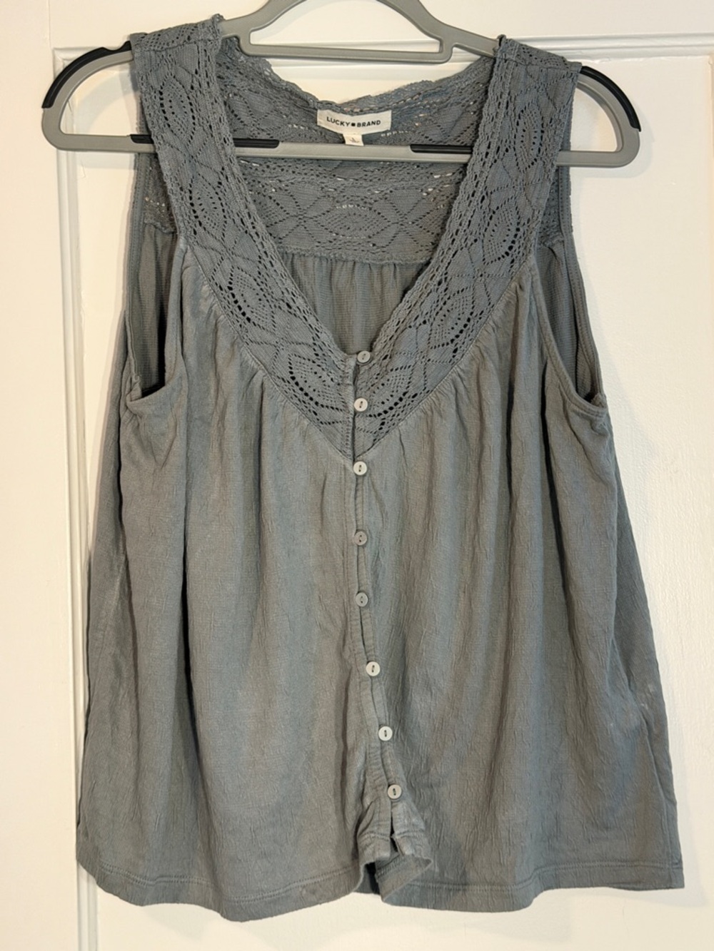 Lucky Brand Sage Green Crochet V-Neck Button Front Camisole